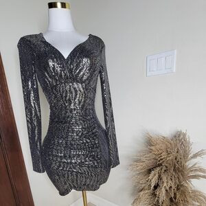 Glamorous Long Sleeve Black Sequin Dress